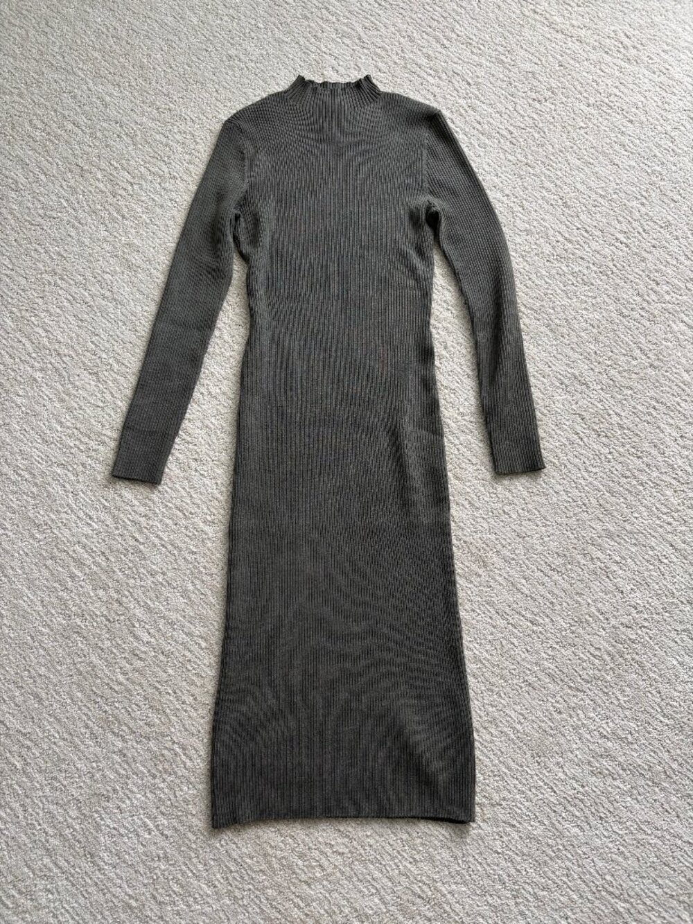 Women's Rib-Knit Turtleneck Dress Size M Olive Green